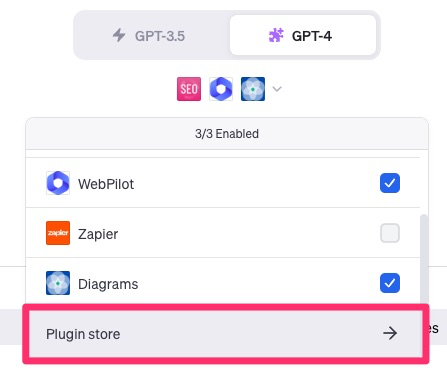 Chat GPTのPlugin Storeに飛ぶ